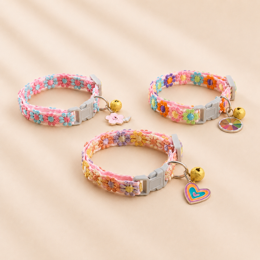 Collier chat à fleurs